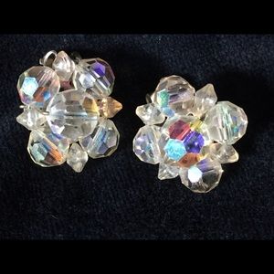 Vintage Aurora Borealis Crystal Clipon Earrings